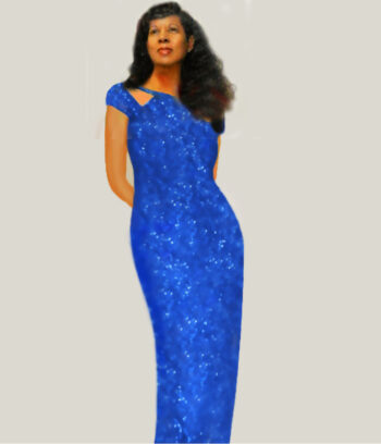 Royal blue shimmer dress with cut-out shoulder design