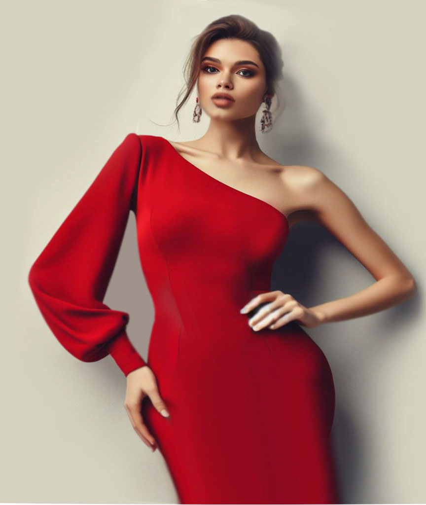 Slim-fitting dark red dress