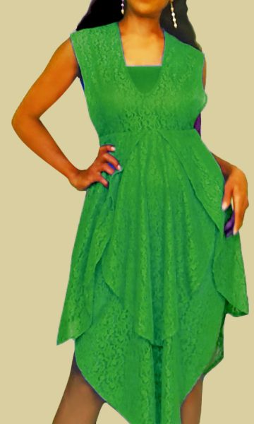 Green Lace dress with petal skirt